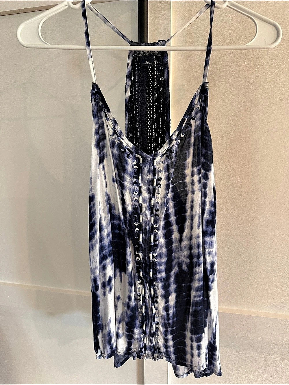 Lucky Brand Crochet Tie-Dye Swing Tank Blue & White Medium